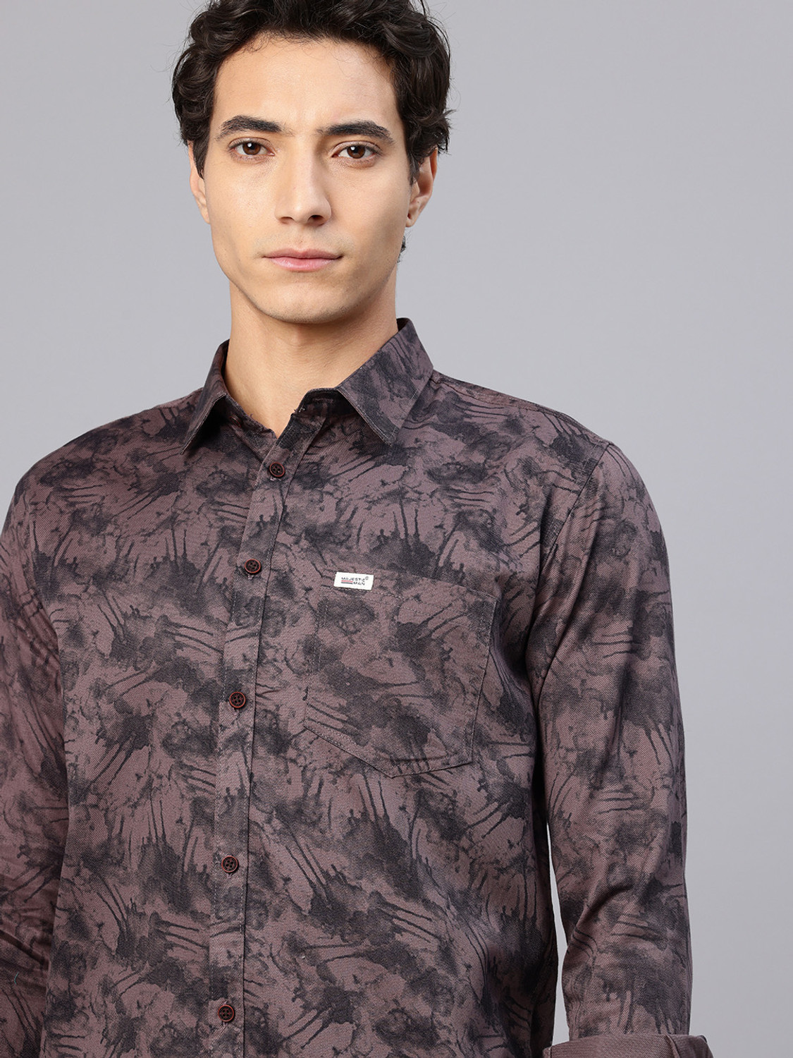 Image of Majestic Man Men Printed Casual Purple Shirt