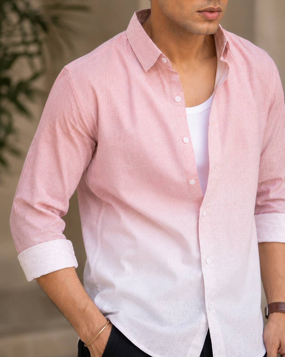 Dada Men Dyed/Ombre Casual Pink Shirt - Image 3