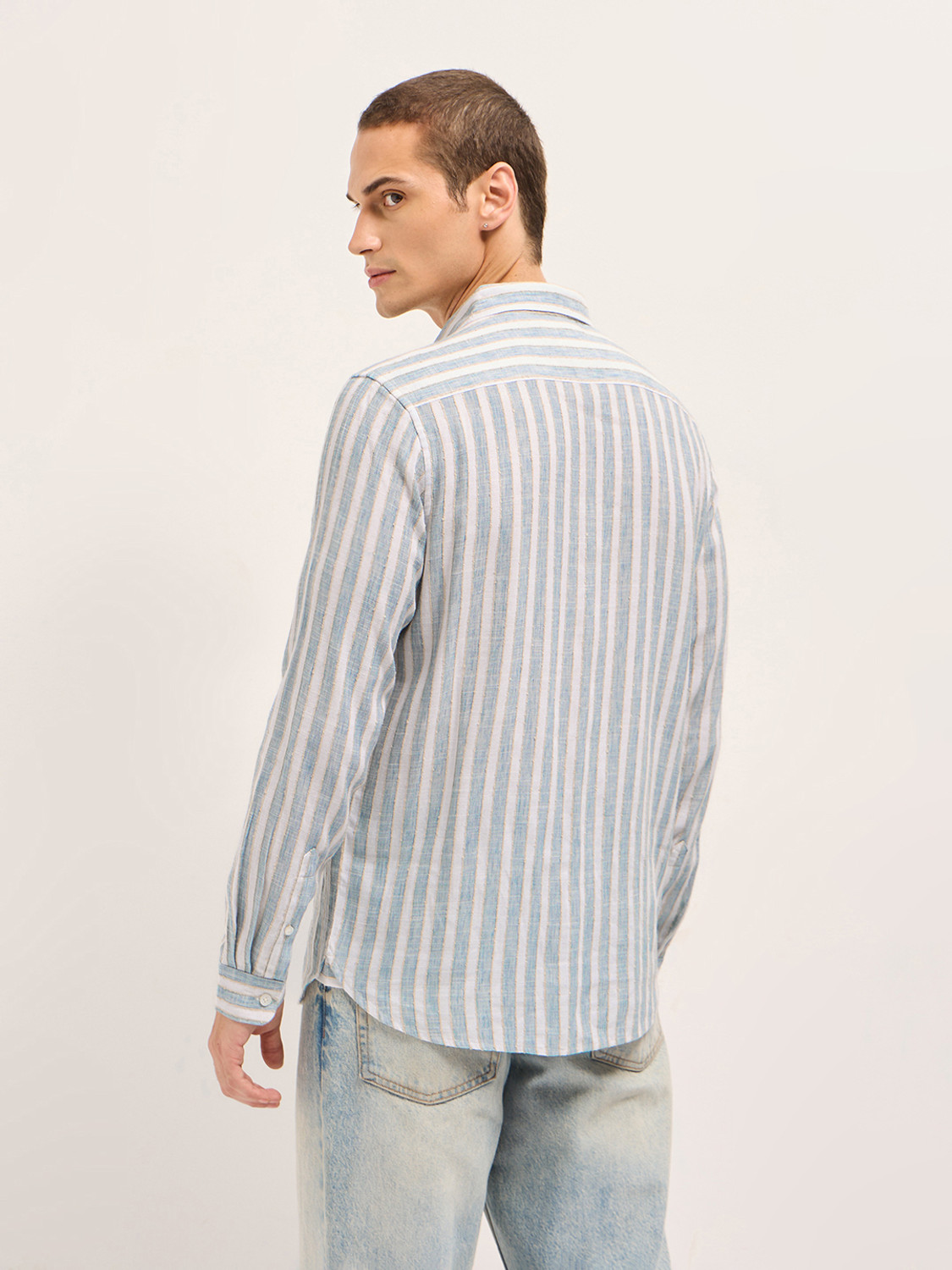 Image of THE BEAR HOUSE Men Striped Casual Blue Shirt