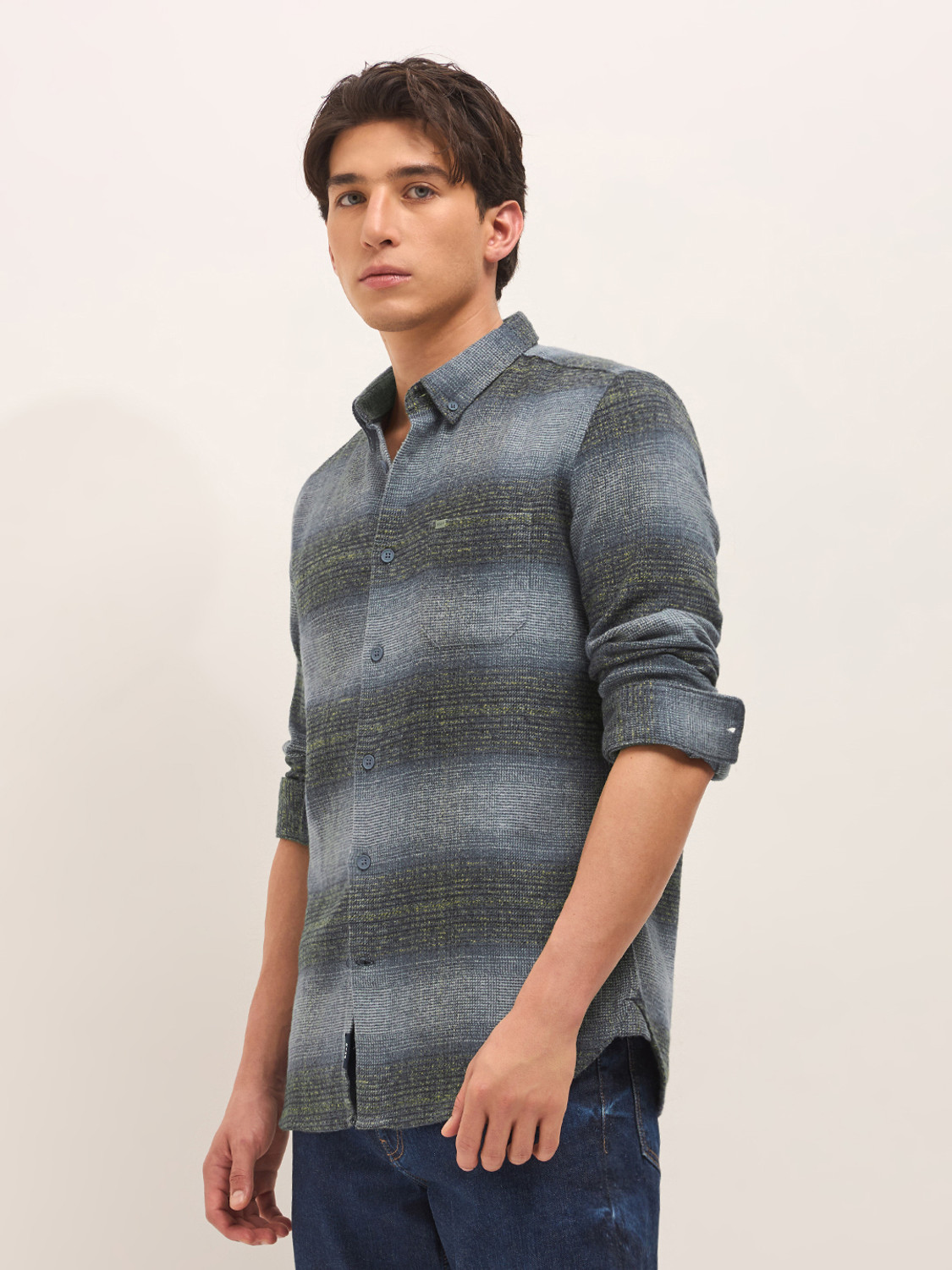 Image of THE BEAR HOUSE Men Checkered Casual Blue Shirt