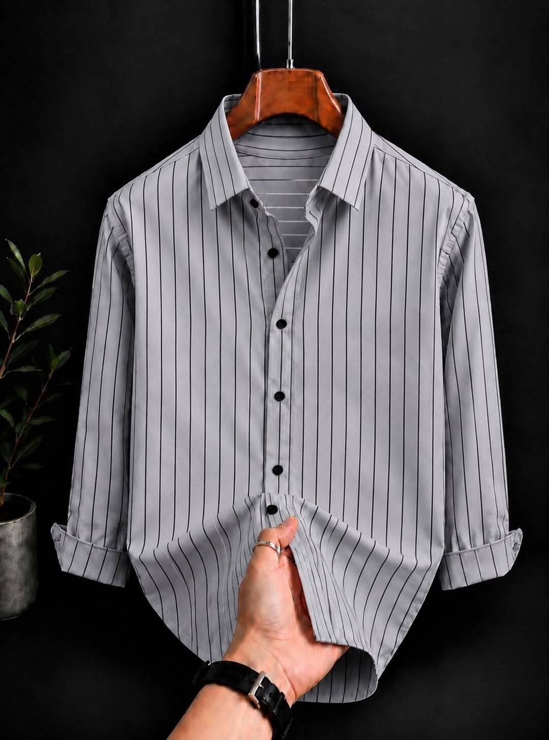 fitoda fashion Men Striped Casual Grey Shirt - Image 1