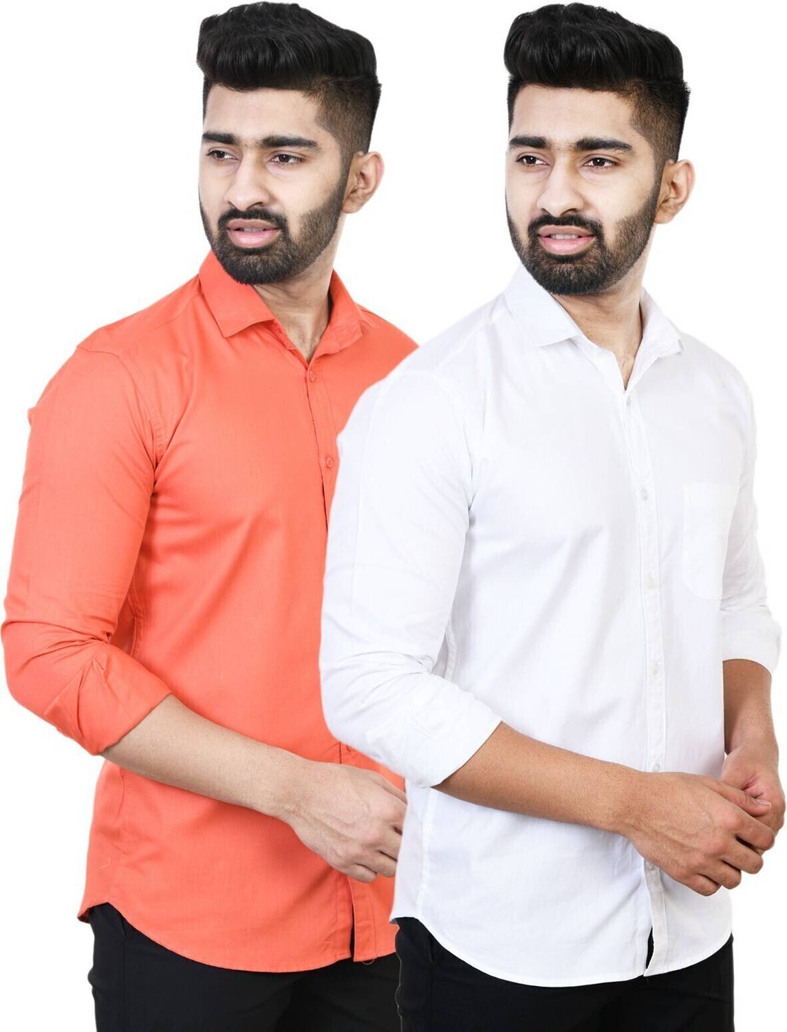 Feel high Men Regular Fit Solid Casual Shirt (Pack of 2)