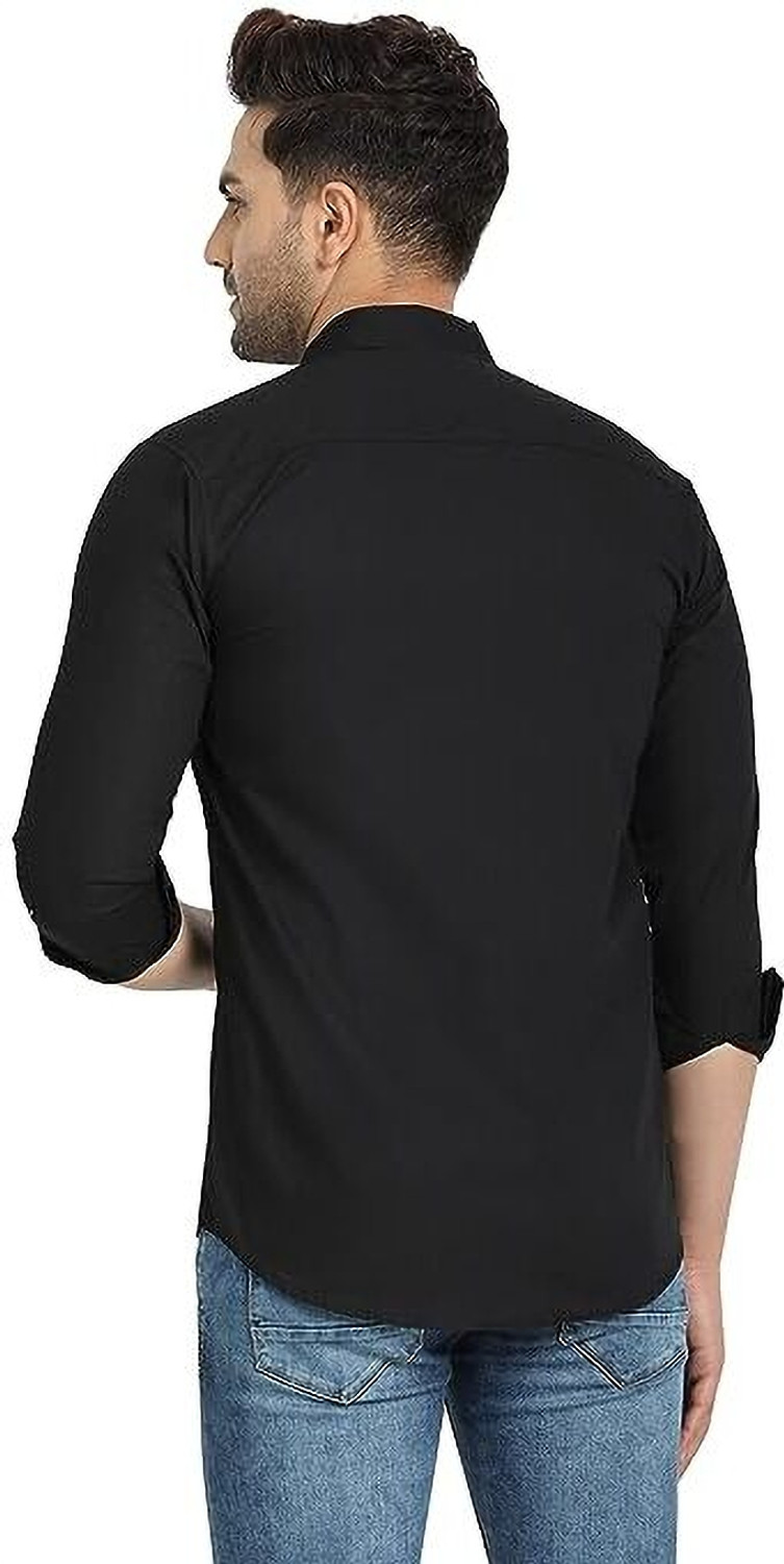 Image of MSSHEET Men Solid Casual Black Shirt