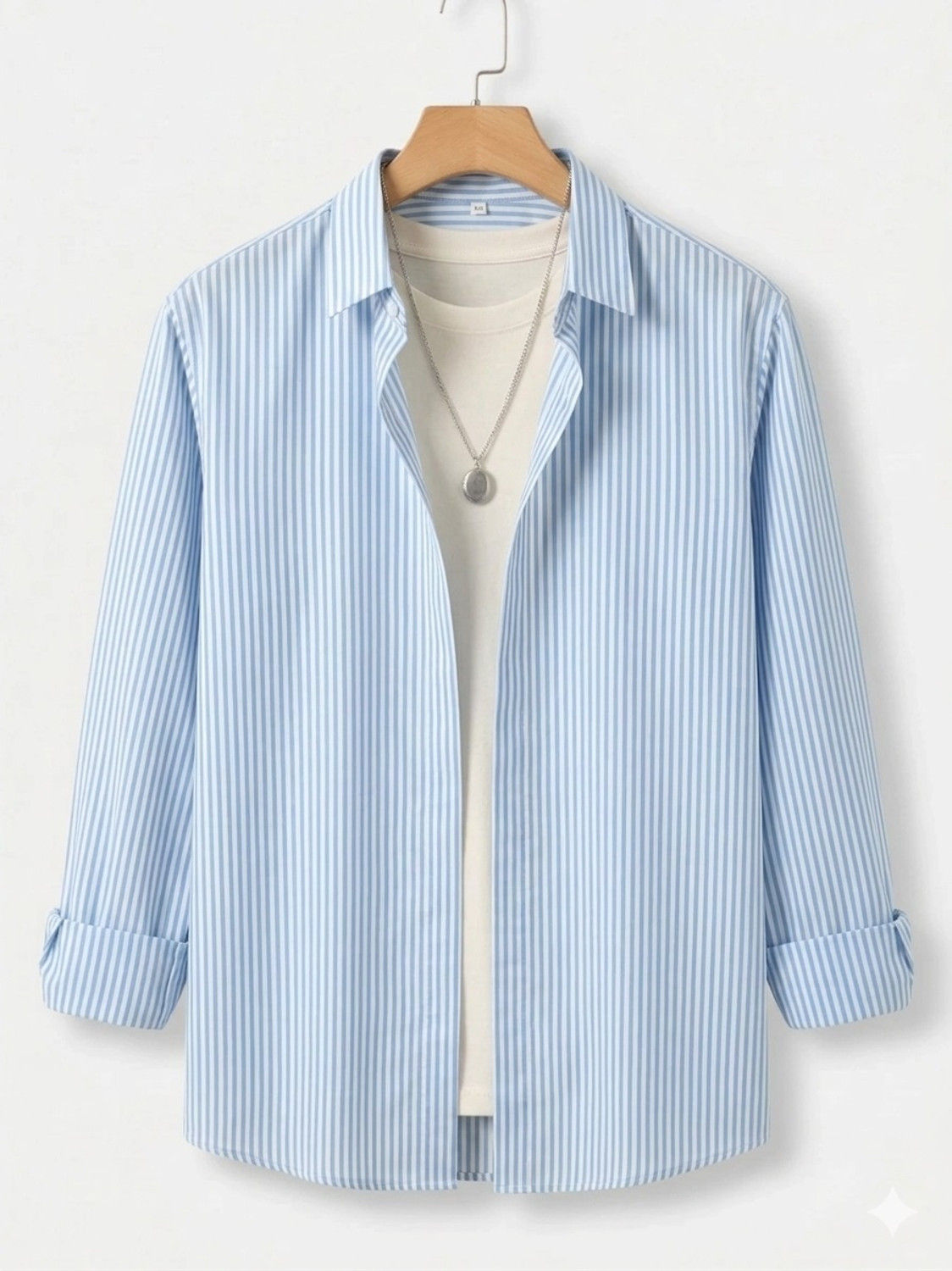 Image of METRONAUT Men Striped Casual Light Blue, White Shirt