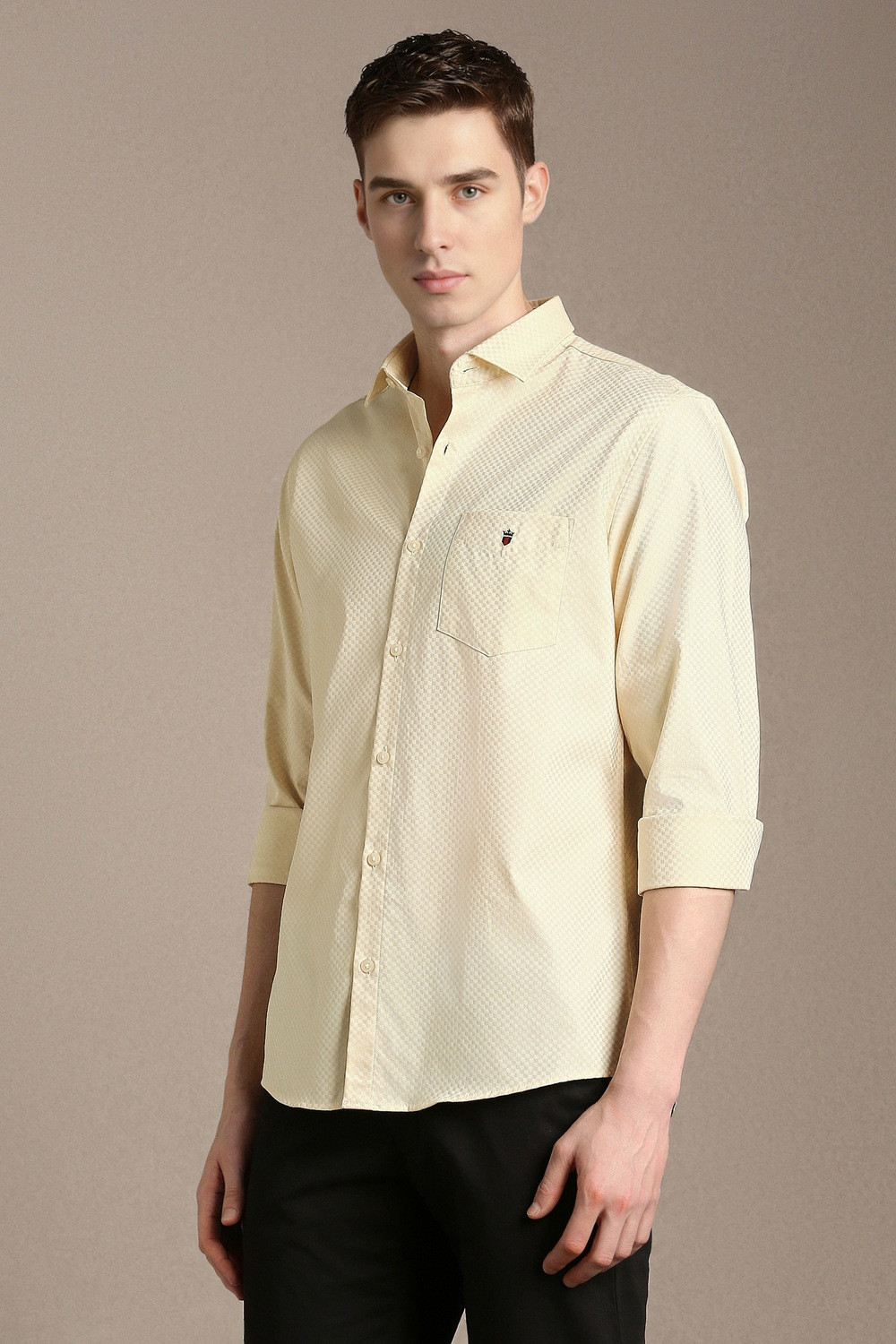 Image of LOUIS PHILIPPE Men Solid Casual Beige Shirt