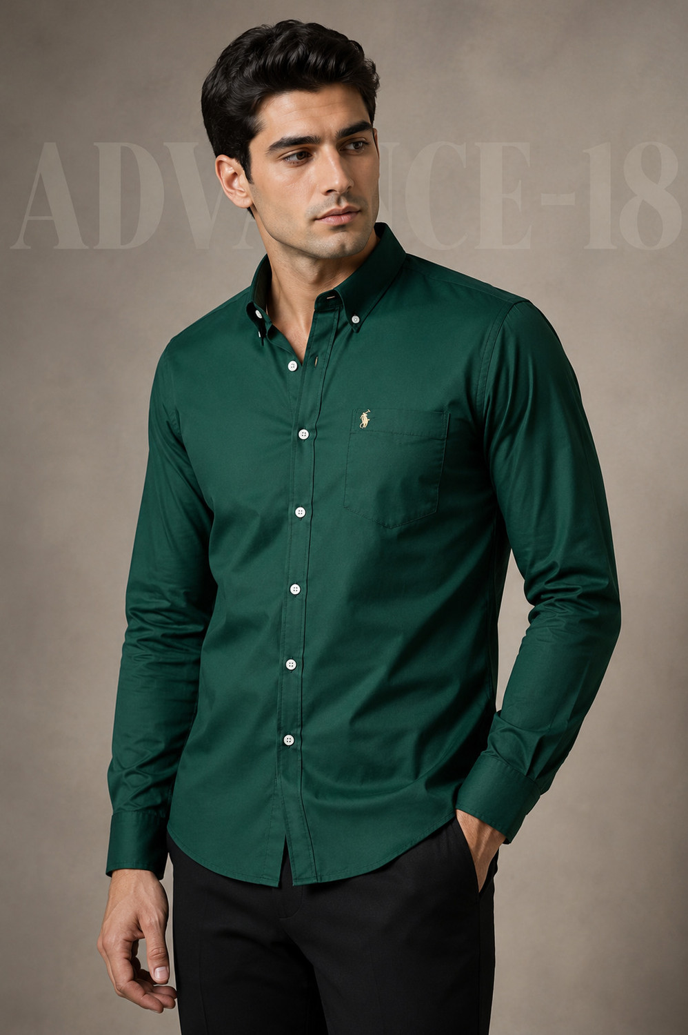 Image of Advance18 Men Solid Casual Dark Green Shirt