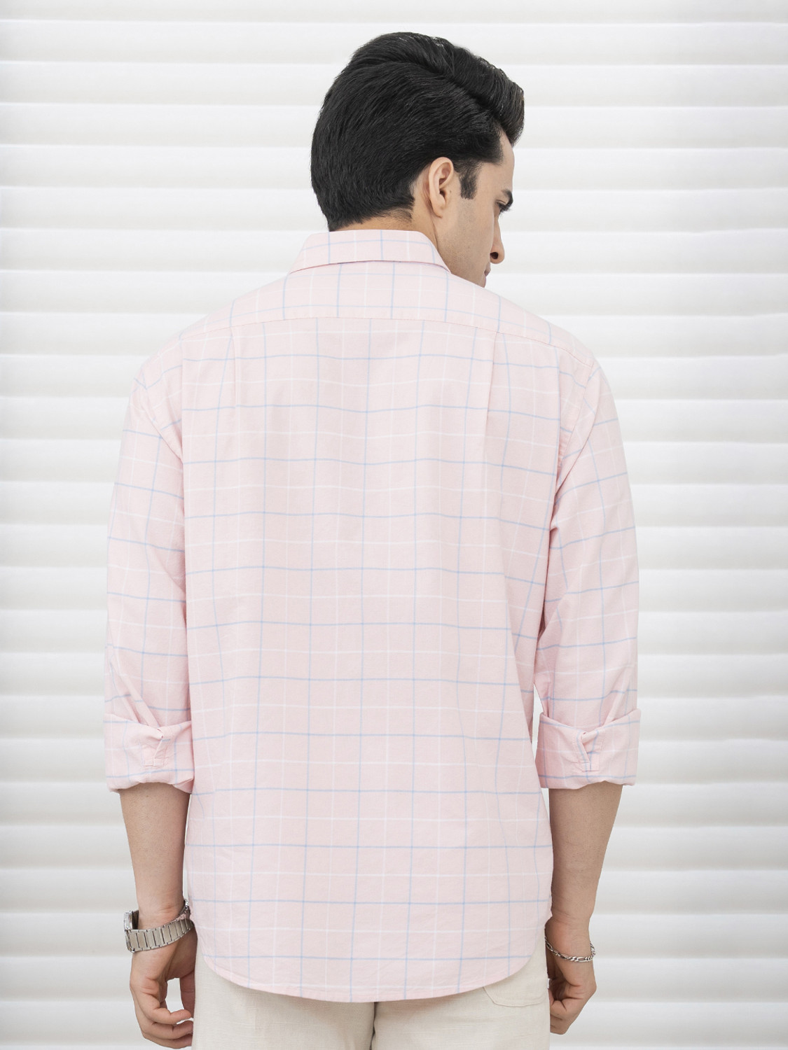 Image of RED TAPE Men Checkered Casual Pink Shirt