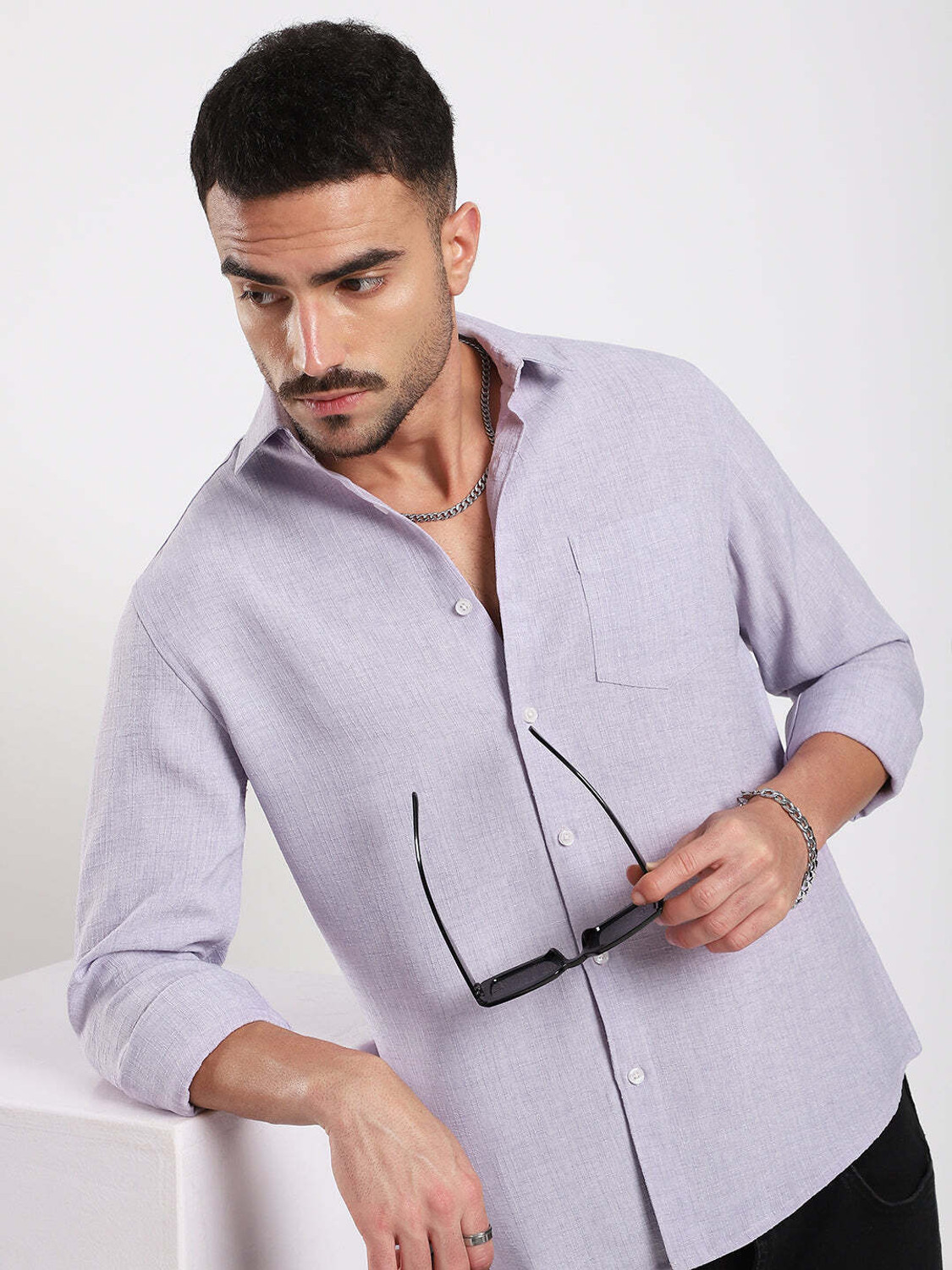 Image of VASTRADO Men Regular Fit Solid Cut Away Collar Casual Shirt