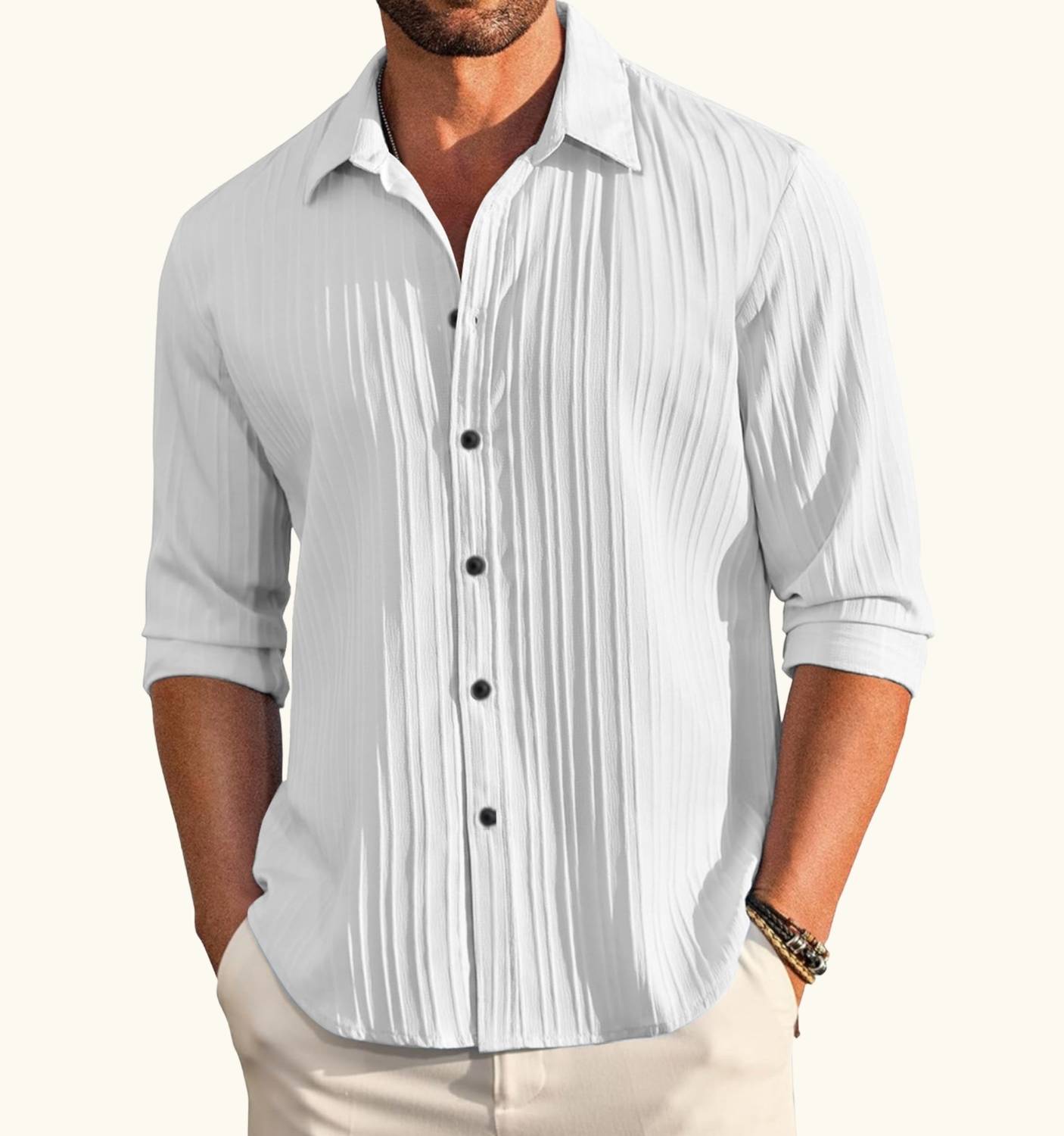 Evaless Men Grey, White Casual Shirt - Image 3