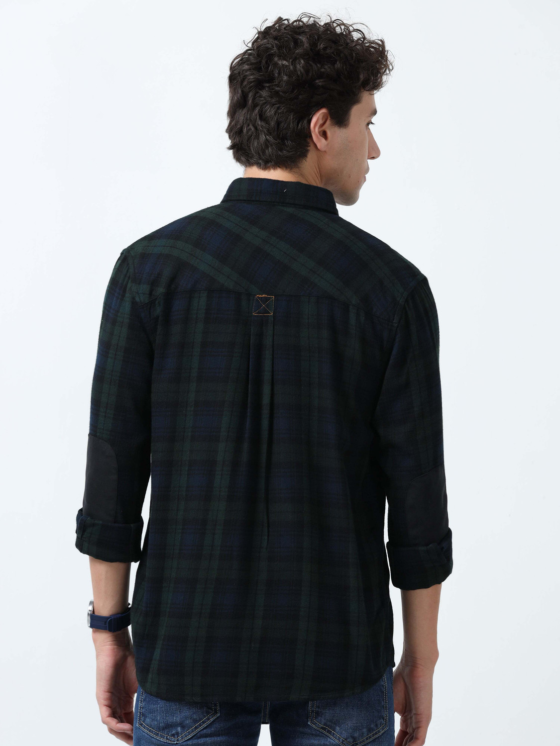 Image of ESPANSHE Men Checkered Casual Dark Green Shirt