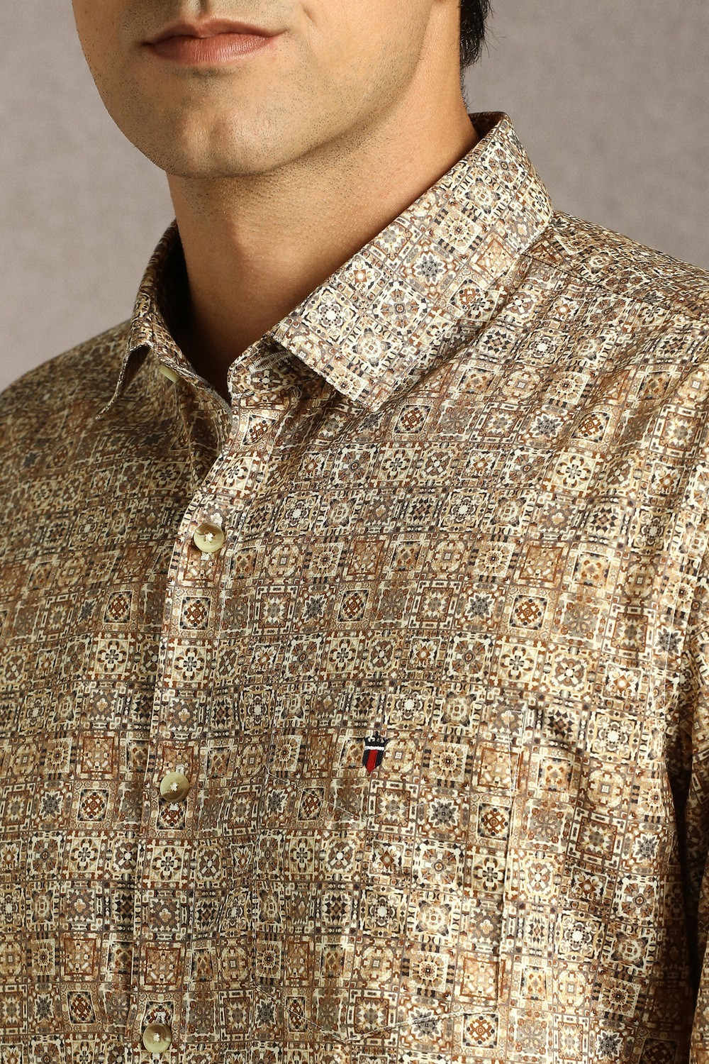 Image of LOUIS PHILIPPE Men Printed Casual Beige Shirt