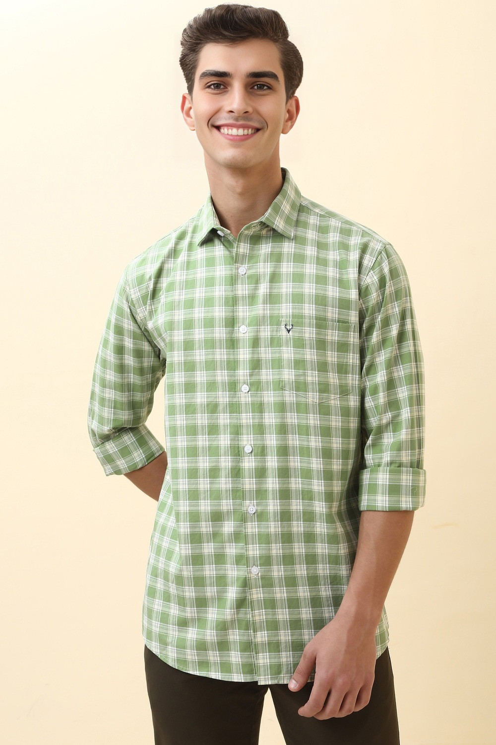 Image of Allen Solly Men Checkered Casual Green Shirt
