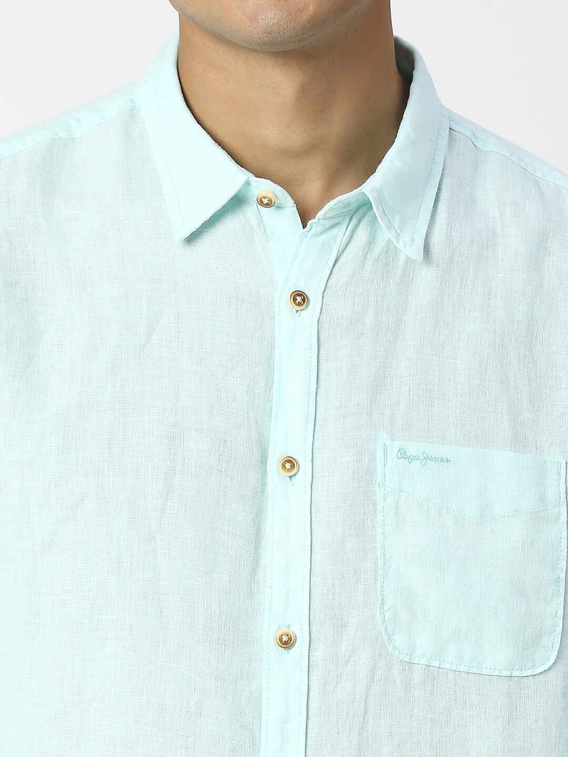 Image of Pepe Jeans Men Solid Casual Blue Shirt
