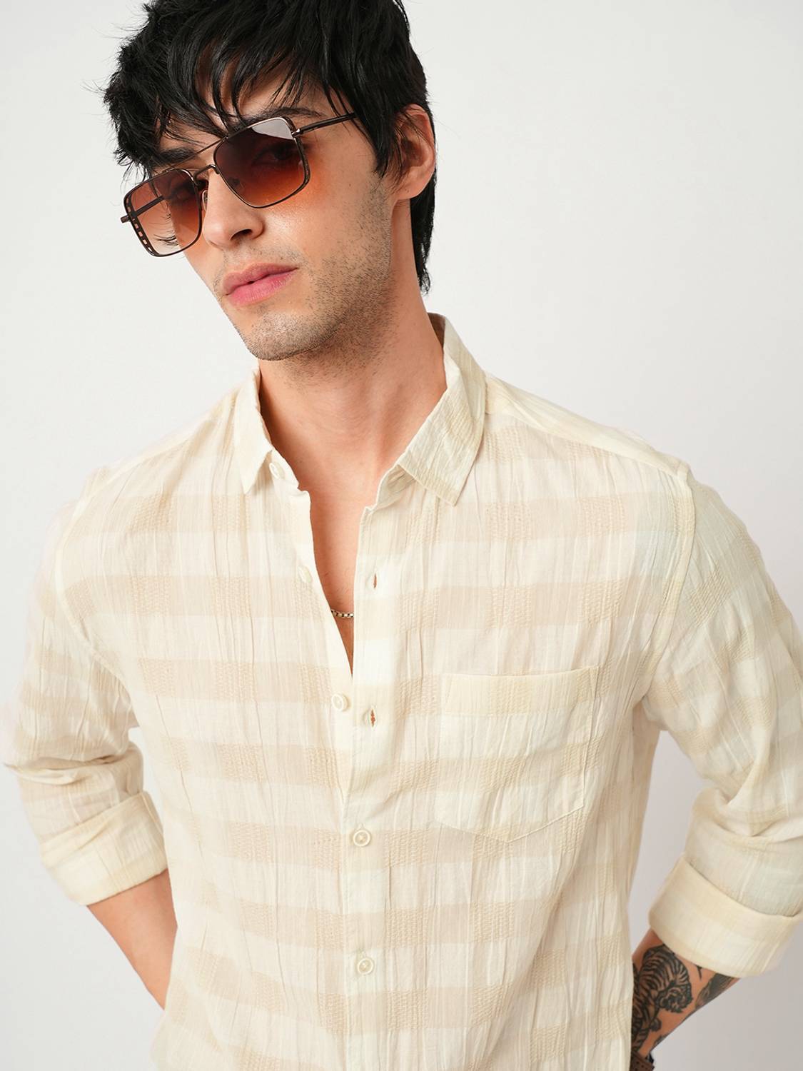 VASTRADO Men Checkered Casual White Shirt