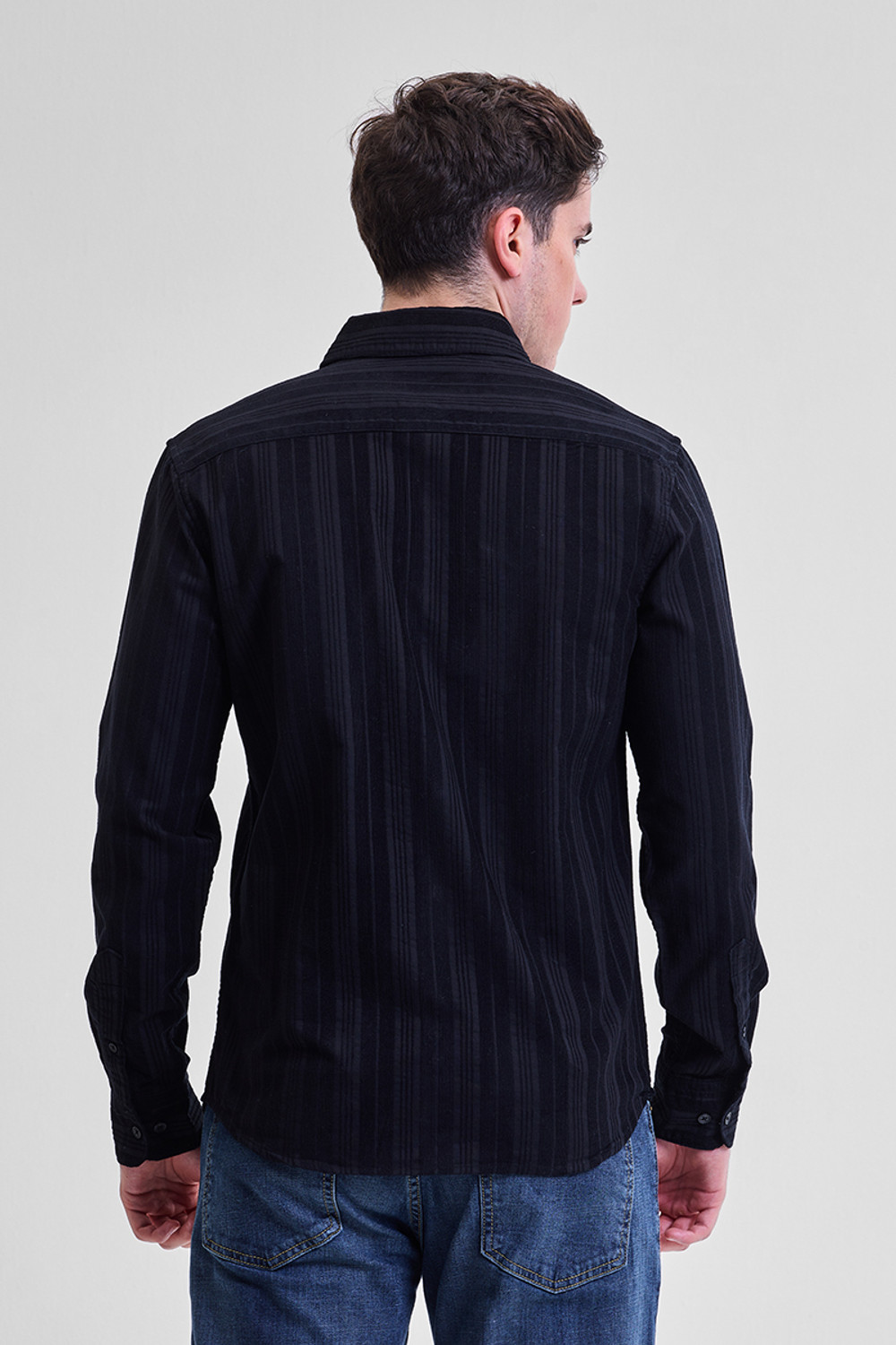 Image of Snitch Men Striped Casual Black Shirt