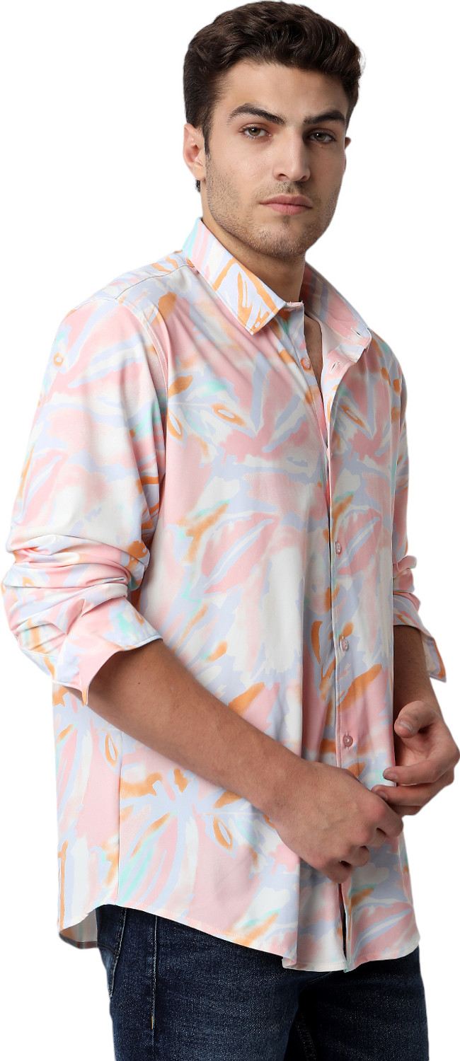 Image of Spykar Men Printed Casual Pink Shirt