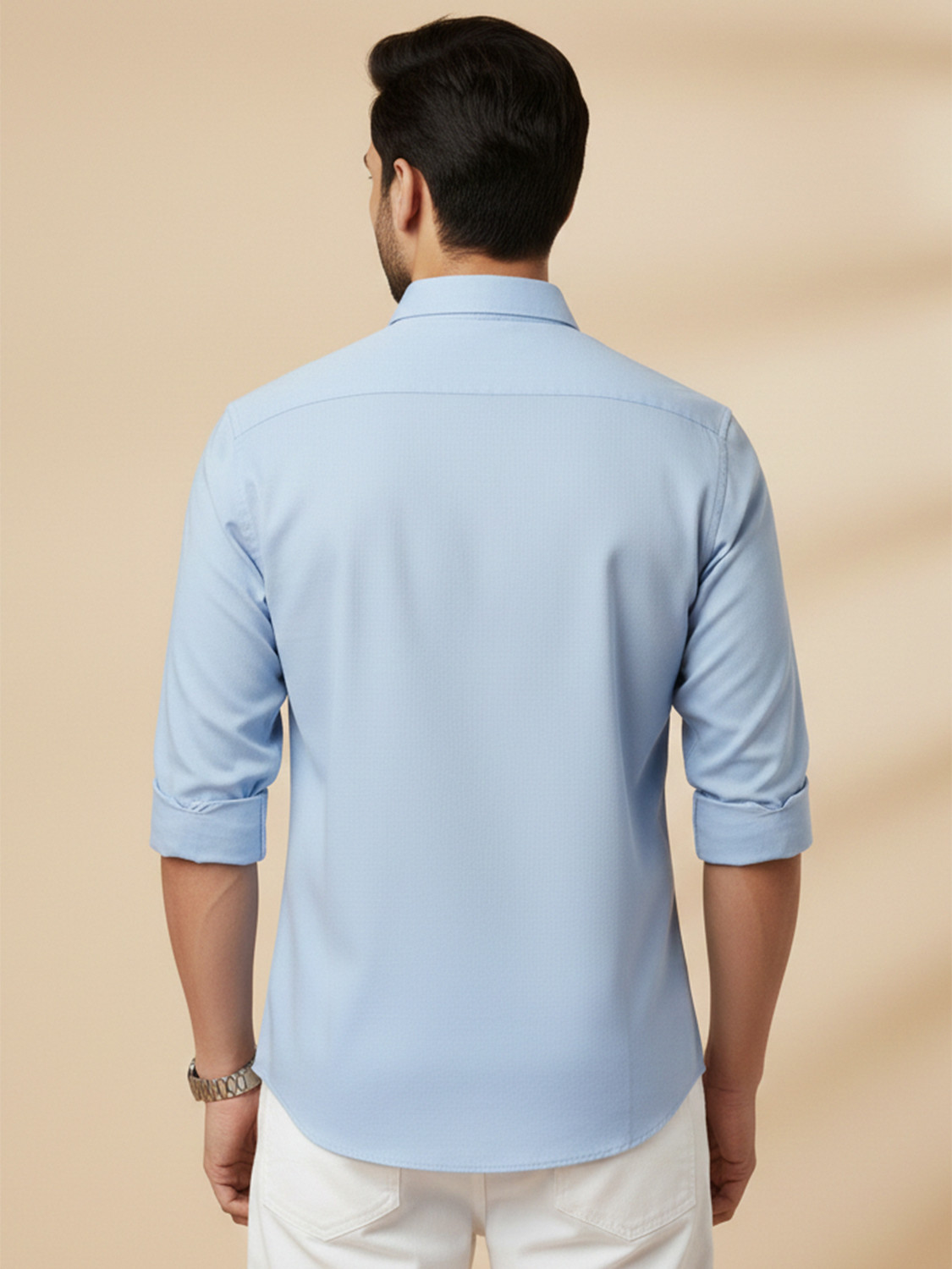 Image of METRONAUT Men Solid Casual Light Blue Shirt