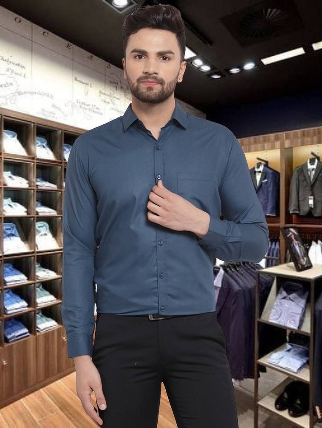 Ababil Men Solid Formal Dark Blue Shirt