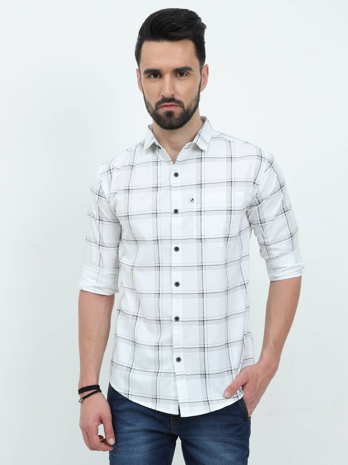 AIDAN PAUL Men Slim Fit Checkered Cut Away Collar Casual Shirt