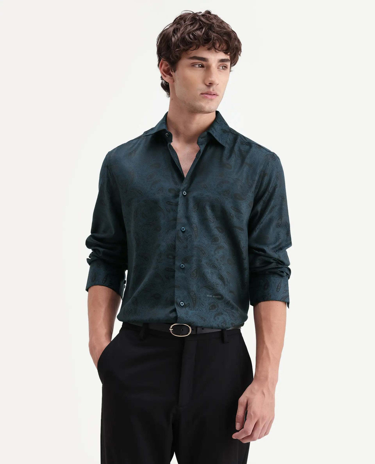 Image of RARE RABBIT Men Regular Fit Solid Casual Shirt