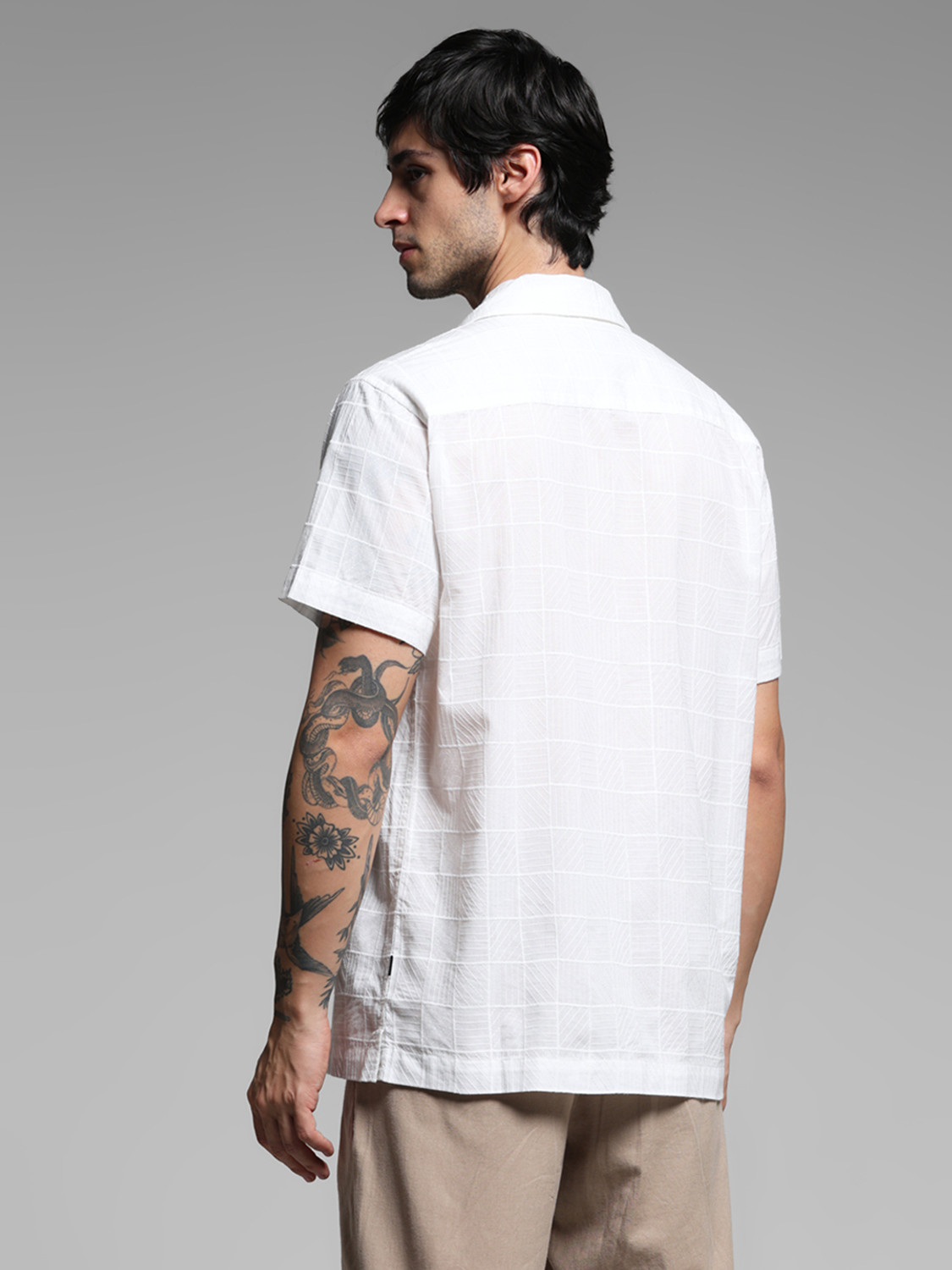 Image of JACK & JONES Men Checkered Casual White Shirt