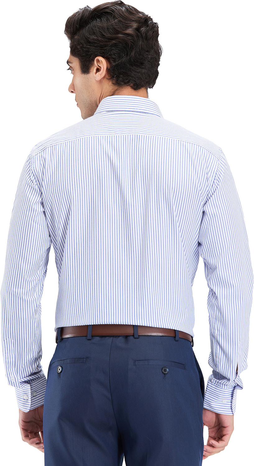 Image of PARK AVENUE Men Striped Formal Blue Shirt