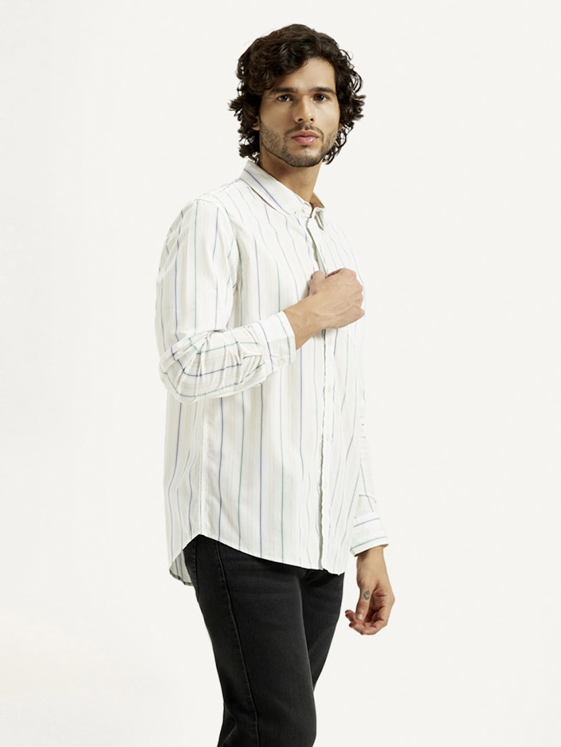Image of LEVI'S Men Striped Casual White Shirt