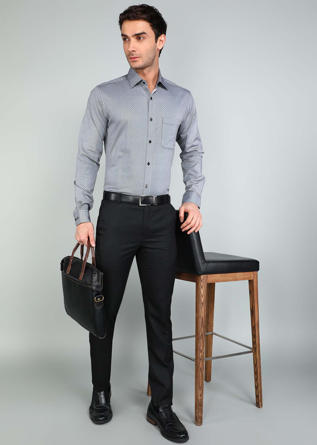 Image of Raymond Men Printed Formal Black Shirt