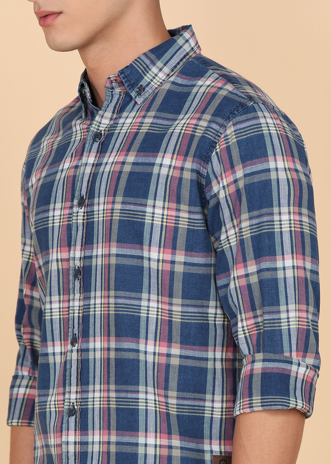 Image of United Colors of Benetton Men Checkered Casual Dark Blue Shirt