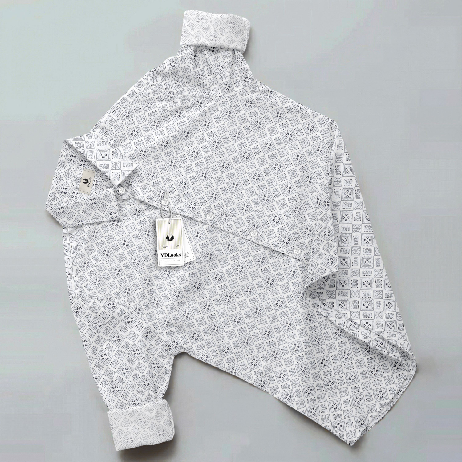 Image of VD Looks Men Printed Casual White Shirt