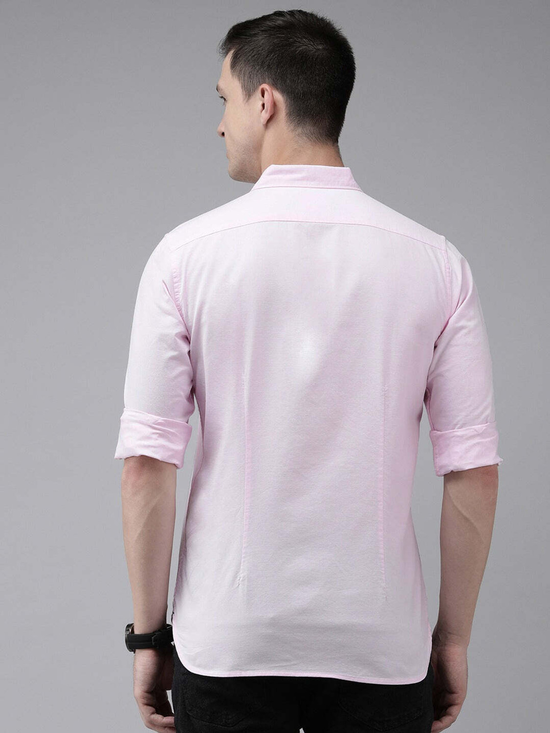 Image of THE BEAR HOUSE Men Solid Casual Pink Shirt