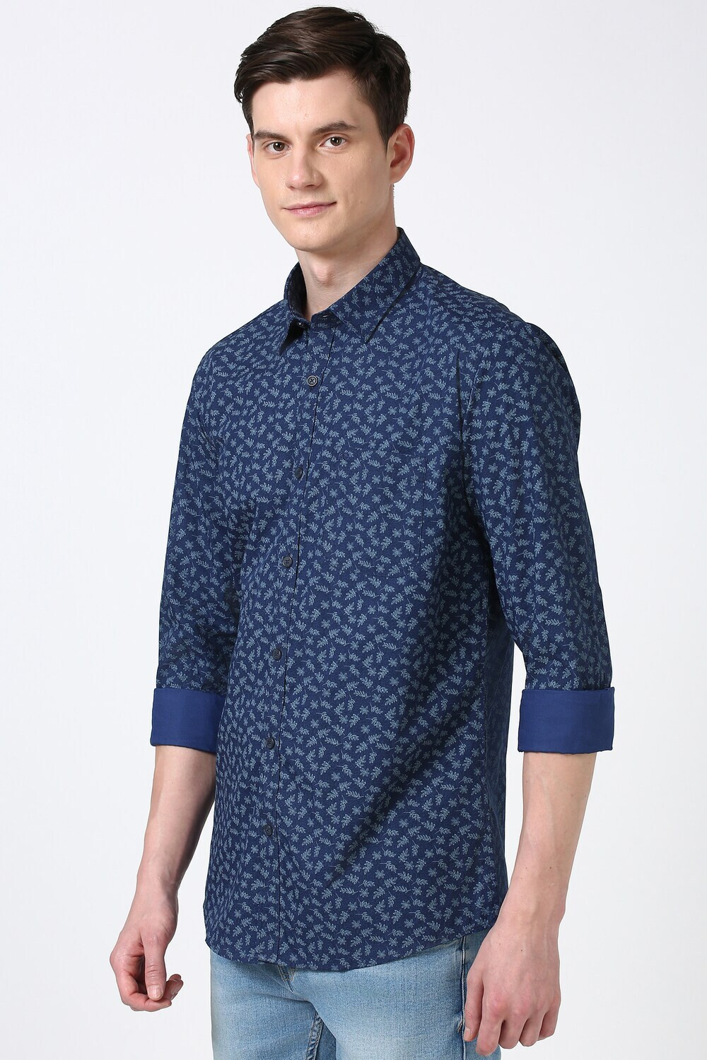 Image of PETER ENGLAND Men Printed Casual Blue Shirt
