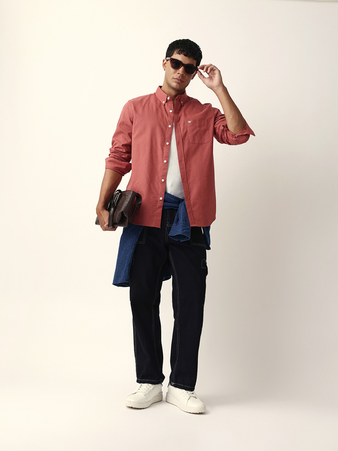 Image of THE BEAR HOUSE Men Solid Casual Red Shirt