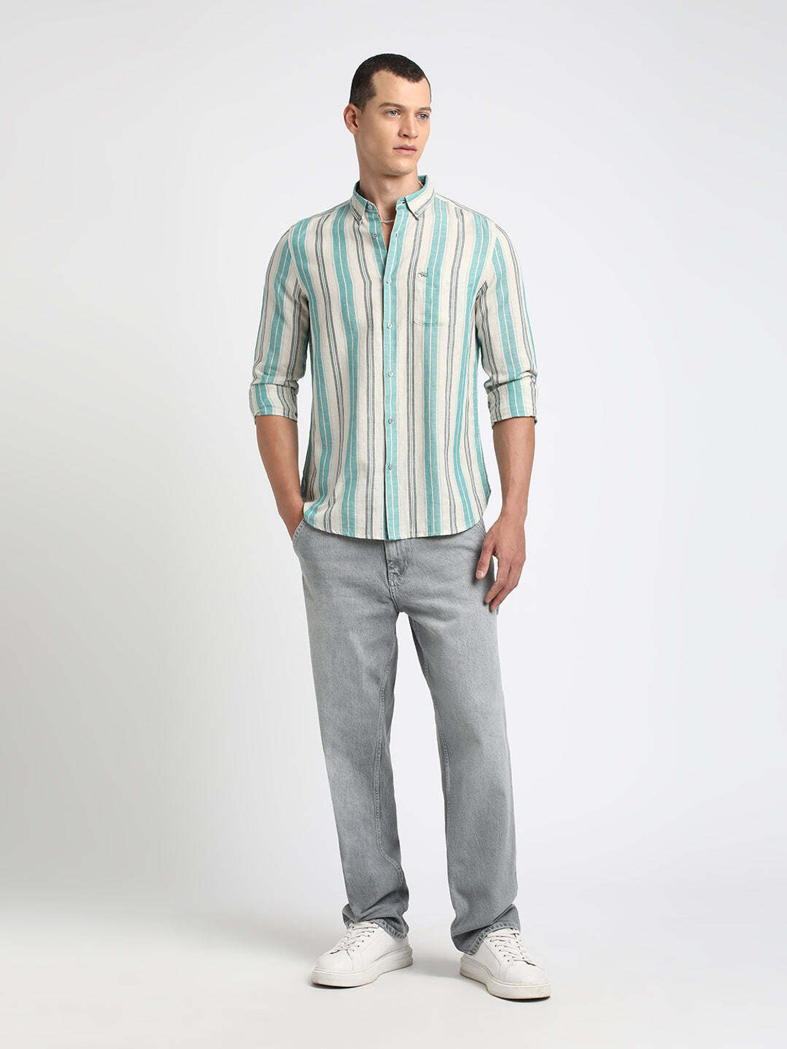 Image of THE BEAR HOUSE Men Striped Casual Blue Shirt
