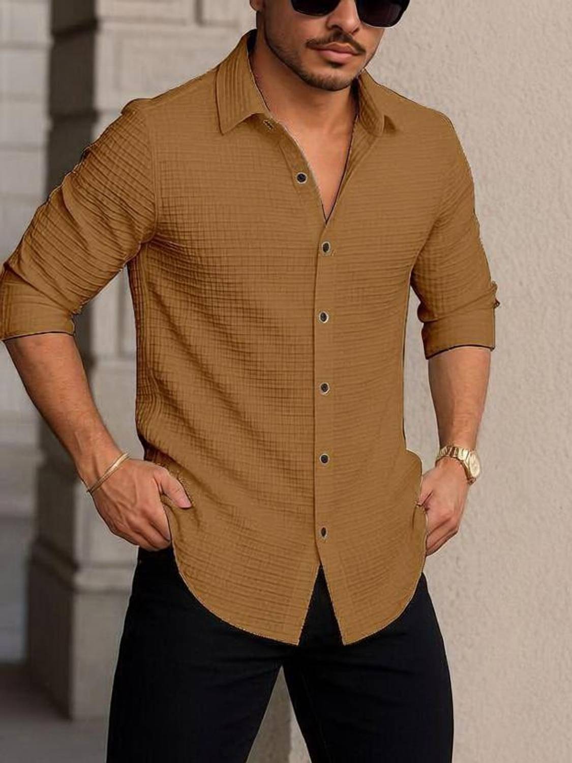 JACKBELLA Men Beige Casual Shirt - Image 1