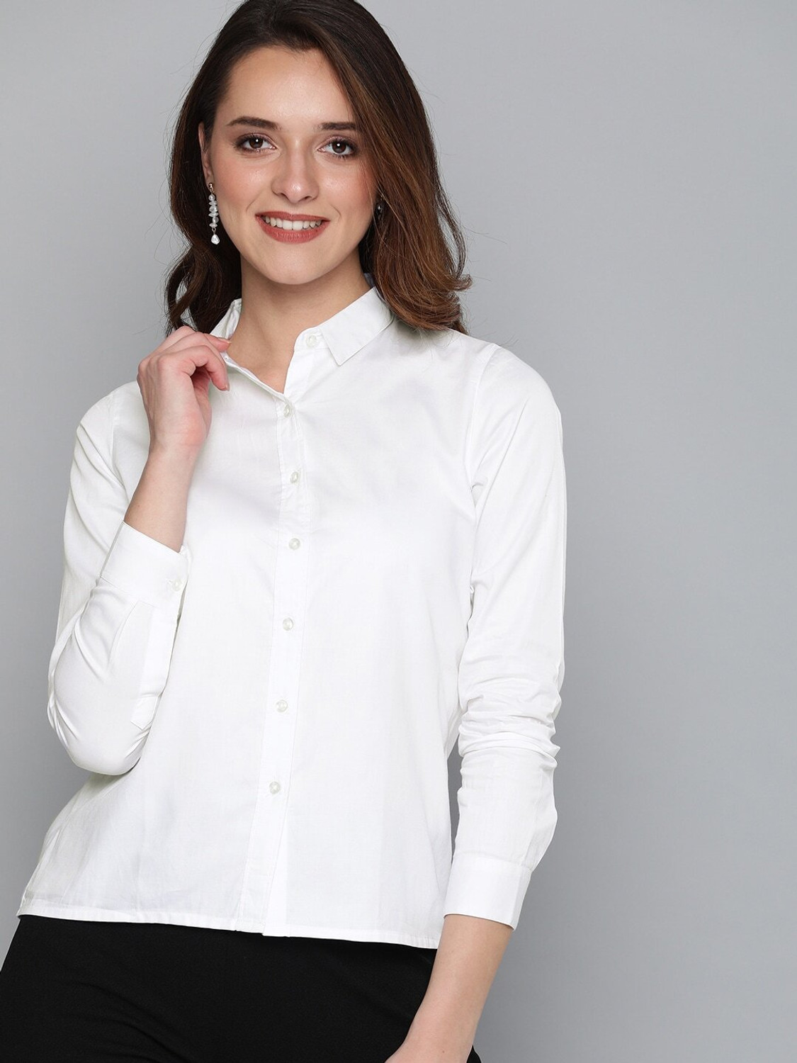 Image of HERE&NOW Women Solid Casual White Shirt