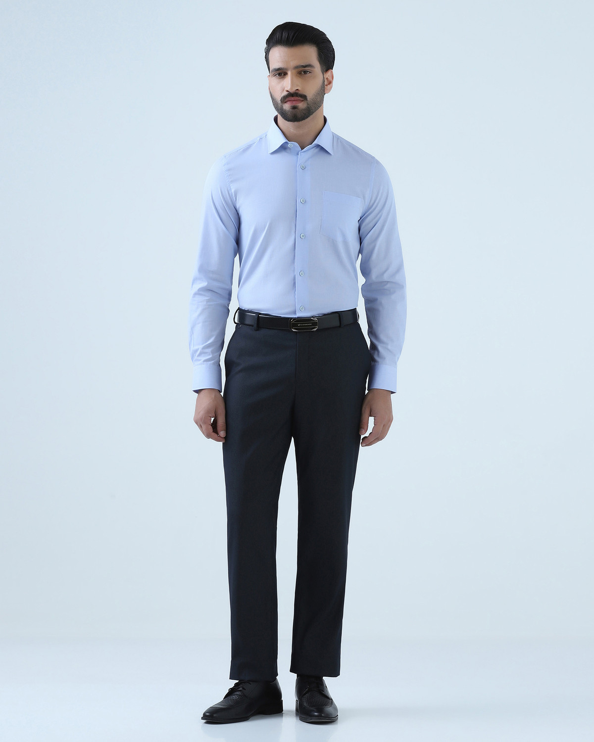 Image of Blackberrys Men Self Design Formal Blue Shirt