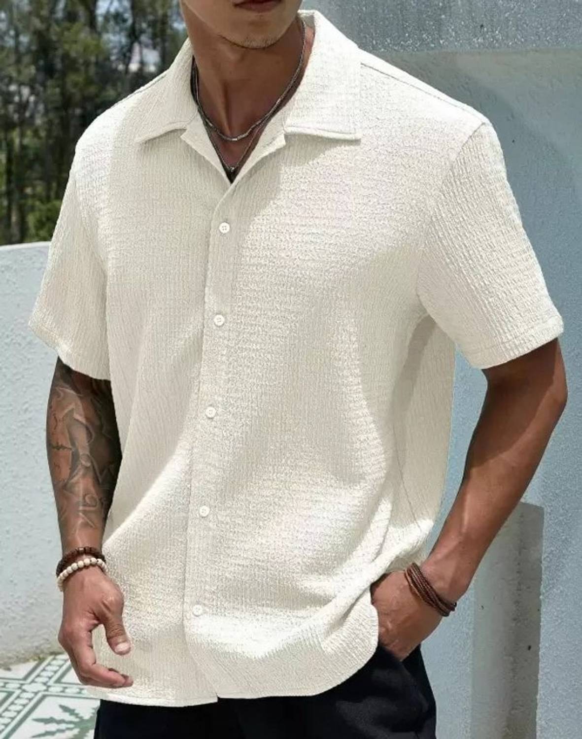 COMBRAIDED Men Solid Casual Black, White Shirt - Image 4