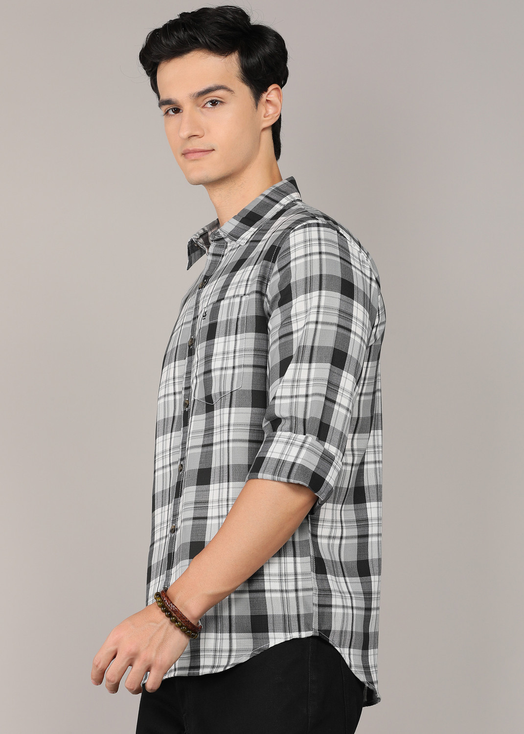 Image of WROGN Men Checkered Casual Grey Shirt
