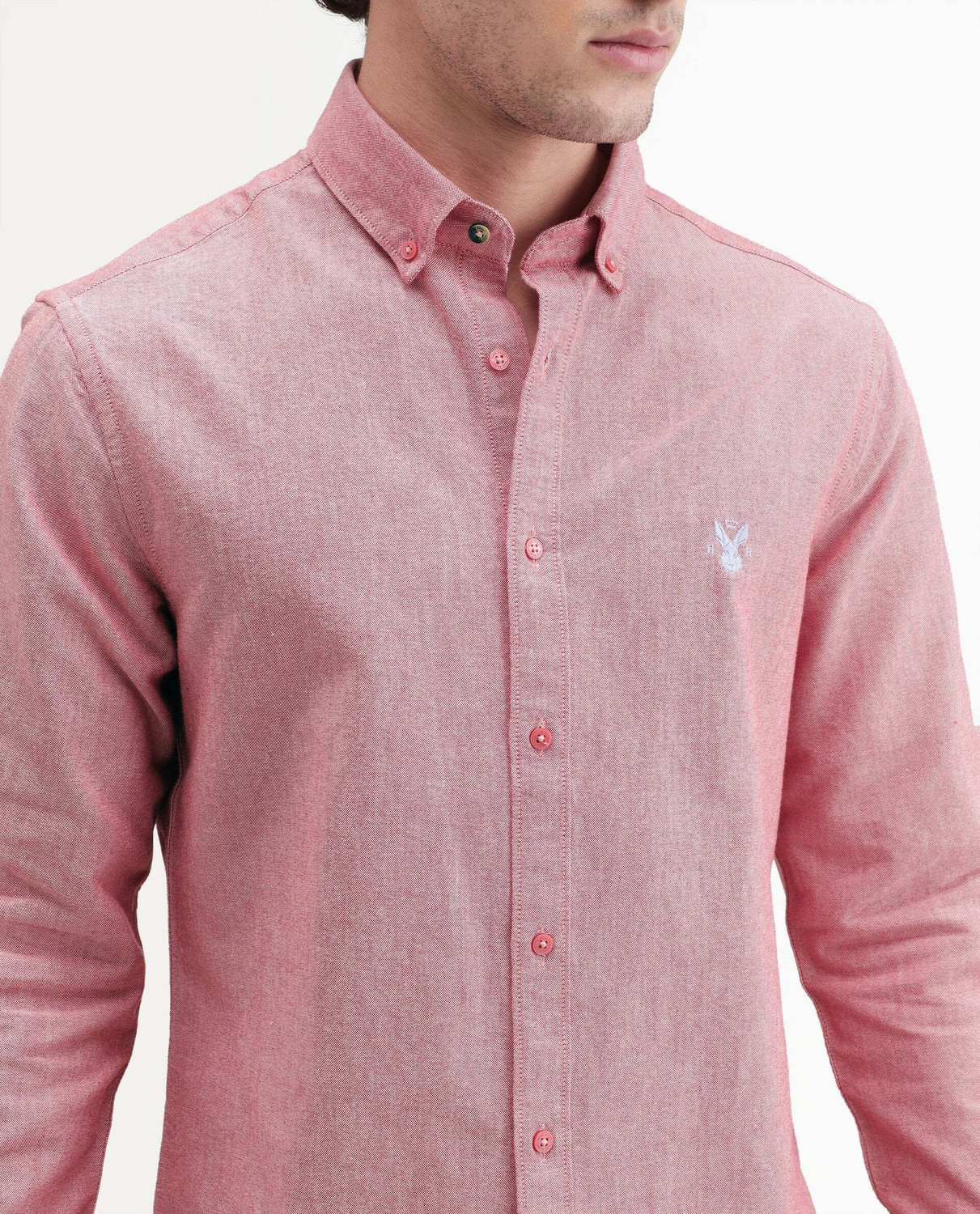 Image of RARE RABBIT Men Solid Casual Pink Shirt
