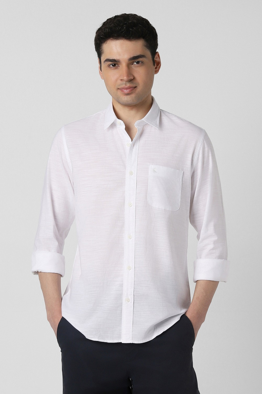 Image of PETER ENGLAND Men Solid Casual White Shirt