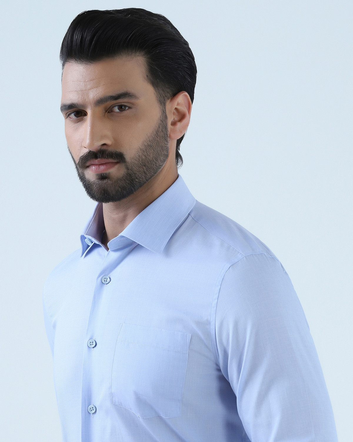 Image of Blackberrys Men Self Design Formal Blue Shirt