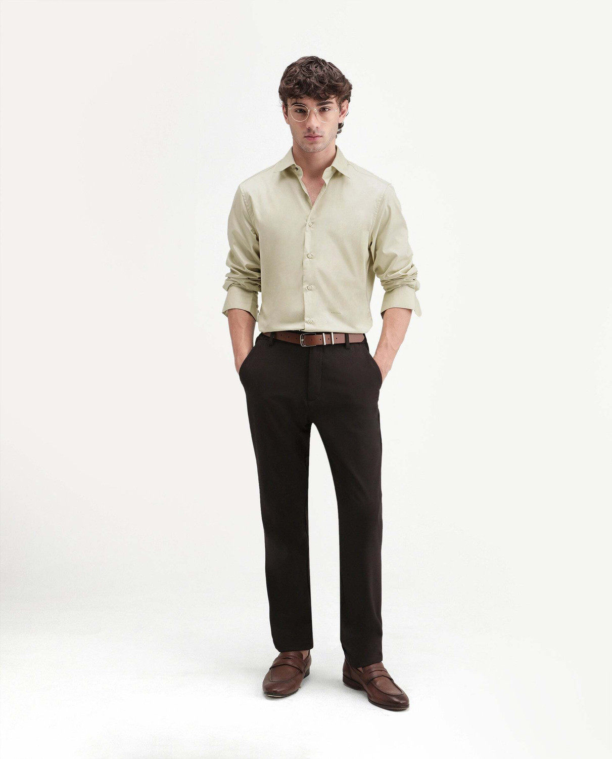 Image of RARE RABBIT Men Solid Casual Green Shirt