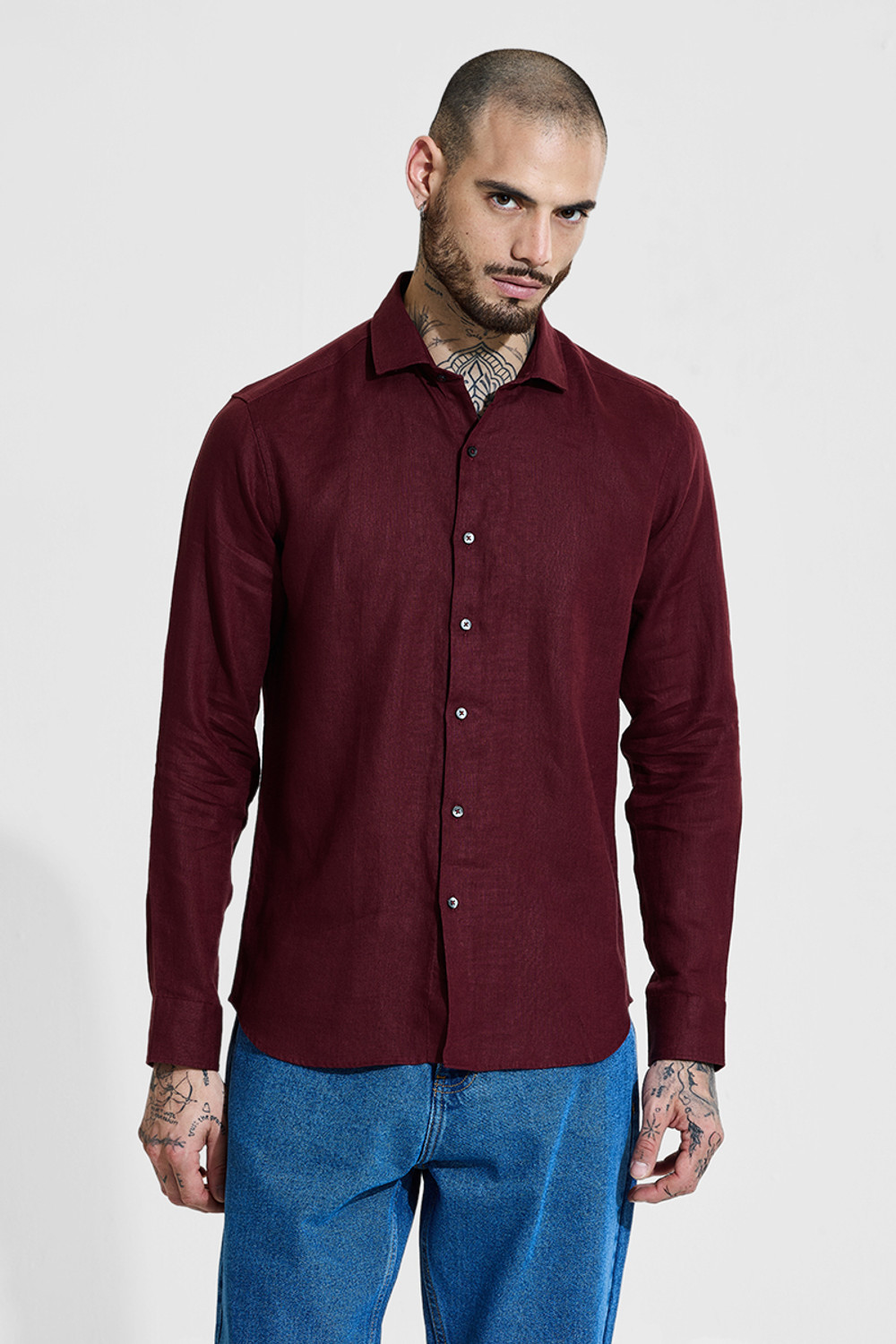 Image of Snitch Men Solid Casual Maroon Shirt