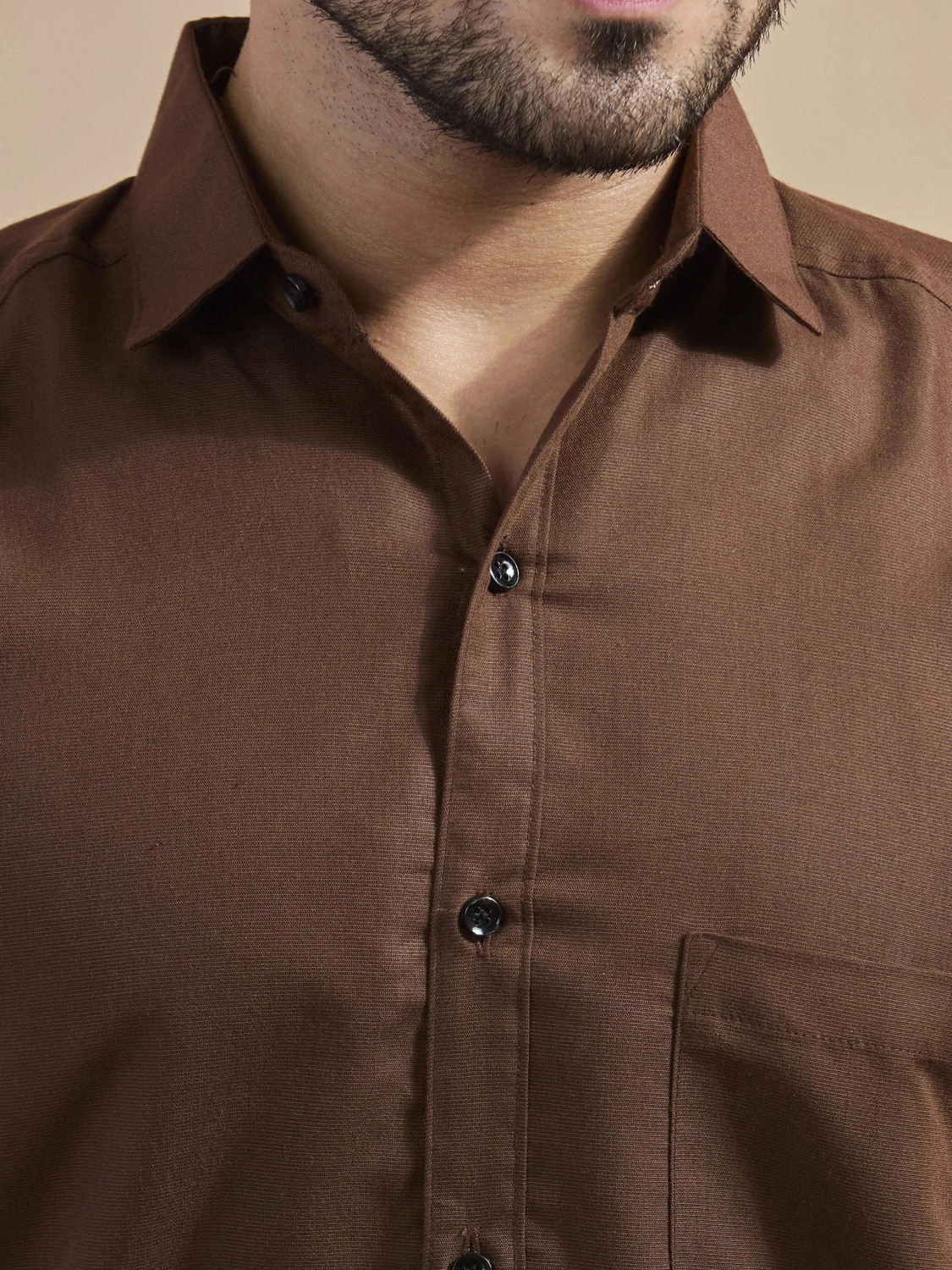 Image of STONEBERG Men Solid Formal Brown Shirt
