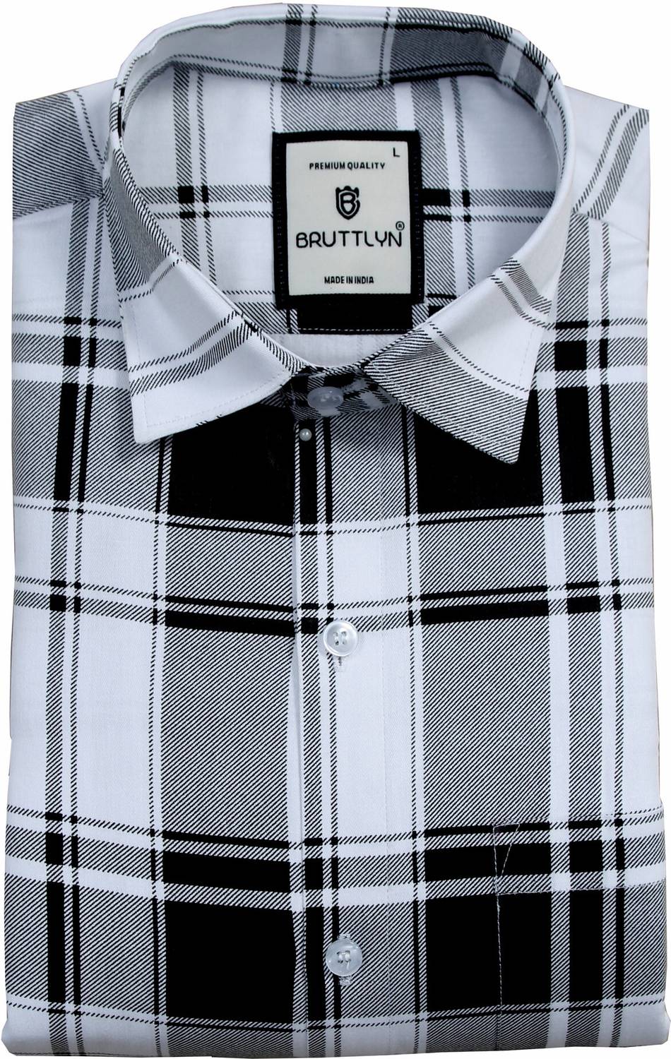 Bruttlyn Men Checkered Casual Black, White Shirt