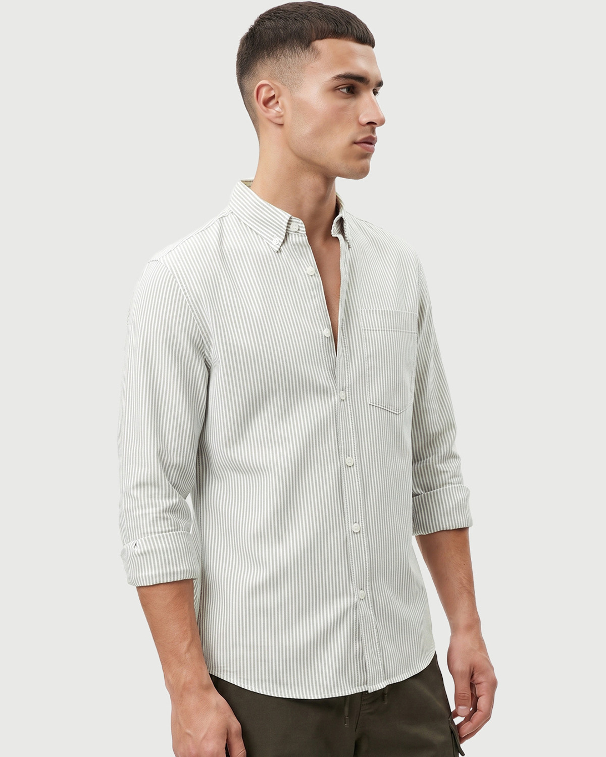 Image of BEWAKOOF Men Striped Casual White Shirt
