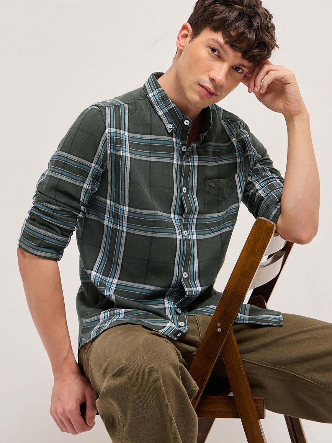 THE BEAR HOUSE Men Checkered Casual Green Shirt