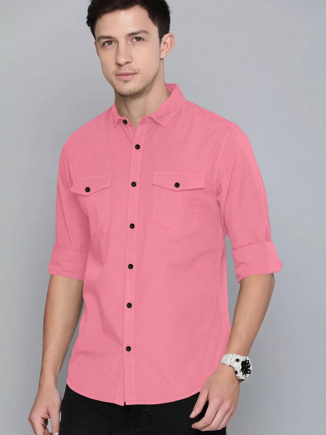 EMTY FASHION Men Solid Casual Pink Shirt