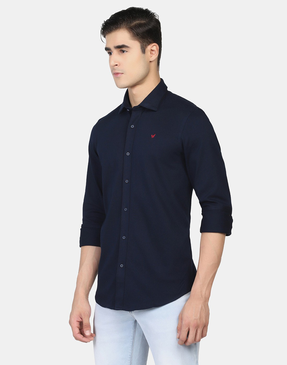 Image of Blackberrys Men Solid Casual Blue Shirt